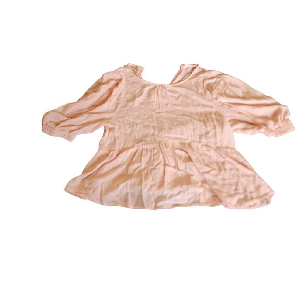 Greige Blush Pink Eyelet Peplum Blouse Womens Small (Estimated) Boho Puff Sleeve